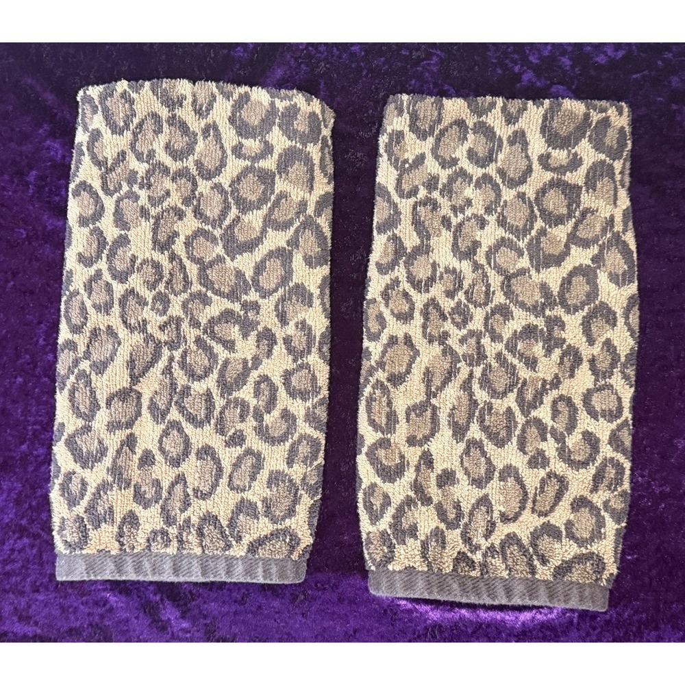 Peri Hand Towel Set Cheetah Animal Print Brown Vtg Cotton Leopard Safari‎ Decor